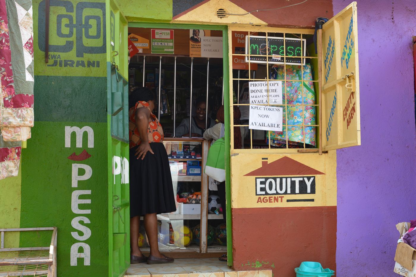 An M-Pesa agent shop in Nairobi where mobile money payments are made